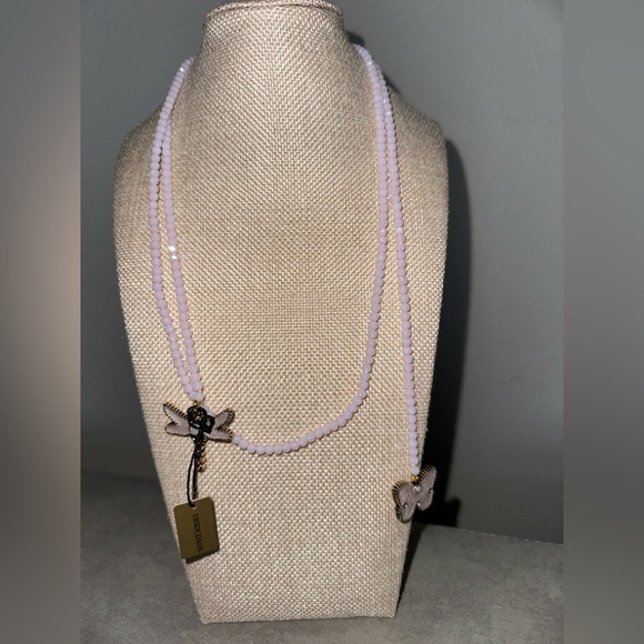Pink rope necklace w/butterfly & dragonfly pendants by Heidi Daus - Picture 2 of 8